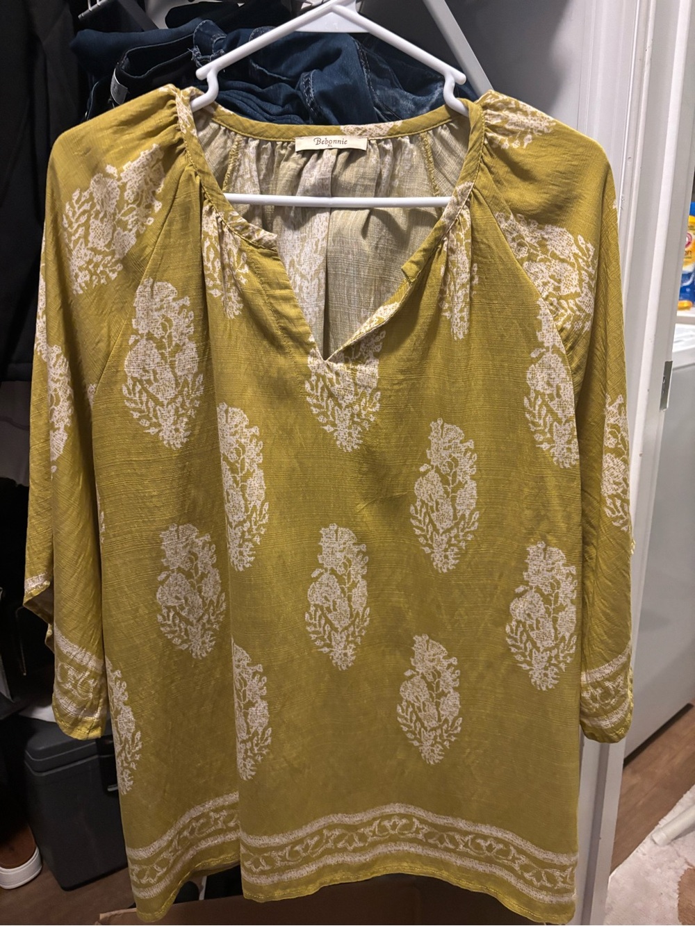 Mustard Yellow Printed Women's Tunic Top